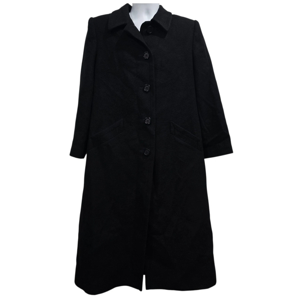 Vintage Jacobsons 100% Camel Hair Trench Coat Womens Sz L Black Classic
